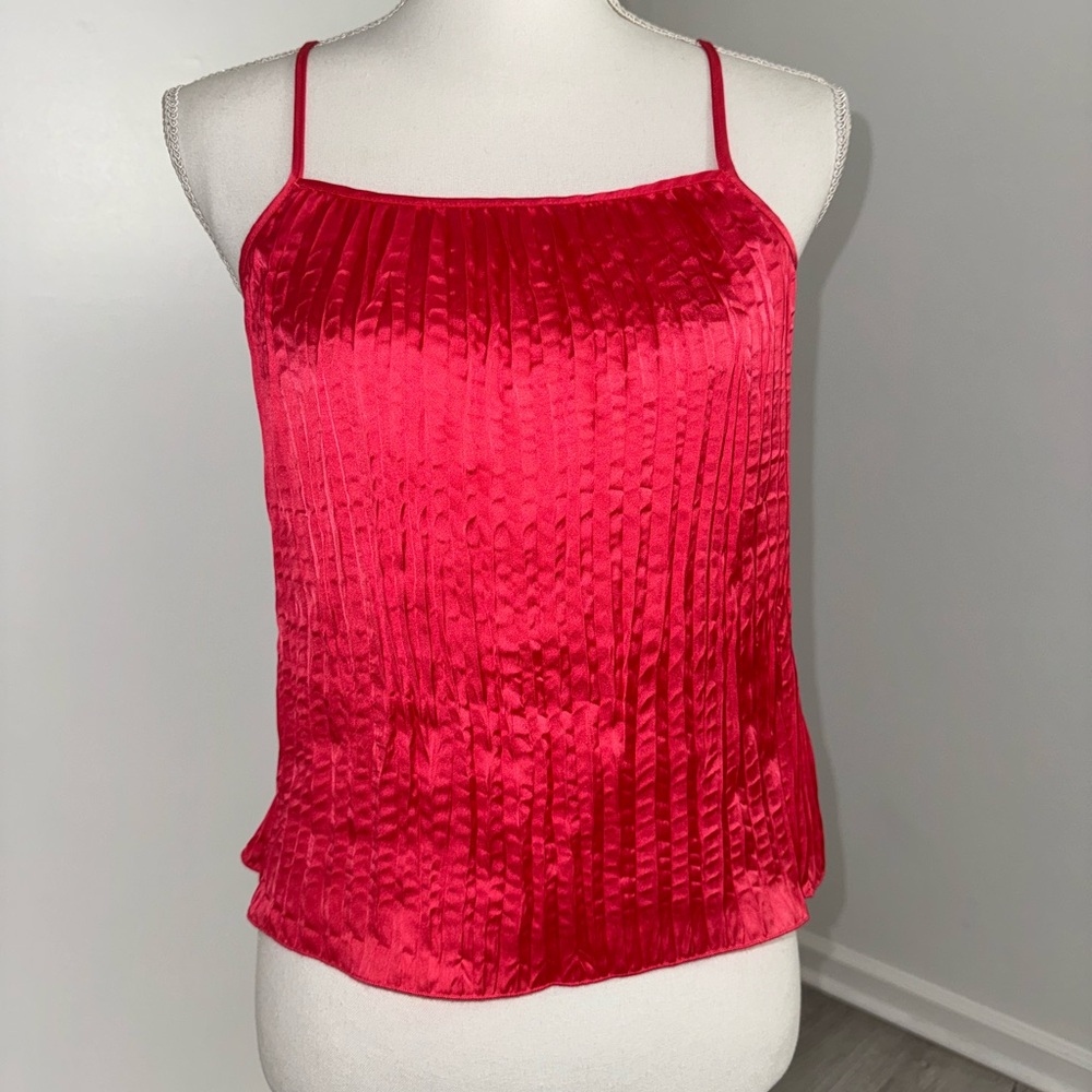 A New Day‎ Pink Pleated Satin Cami Tank Top Size Small Adjustable Straps